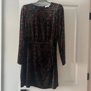 NWT Loft Size 10 Multicolor Velvet Black Dress